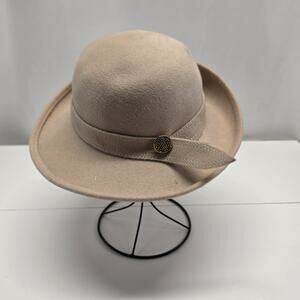 vintage Adolfo II beige wool felt cloche hat